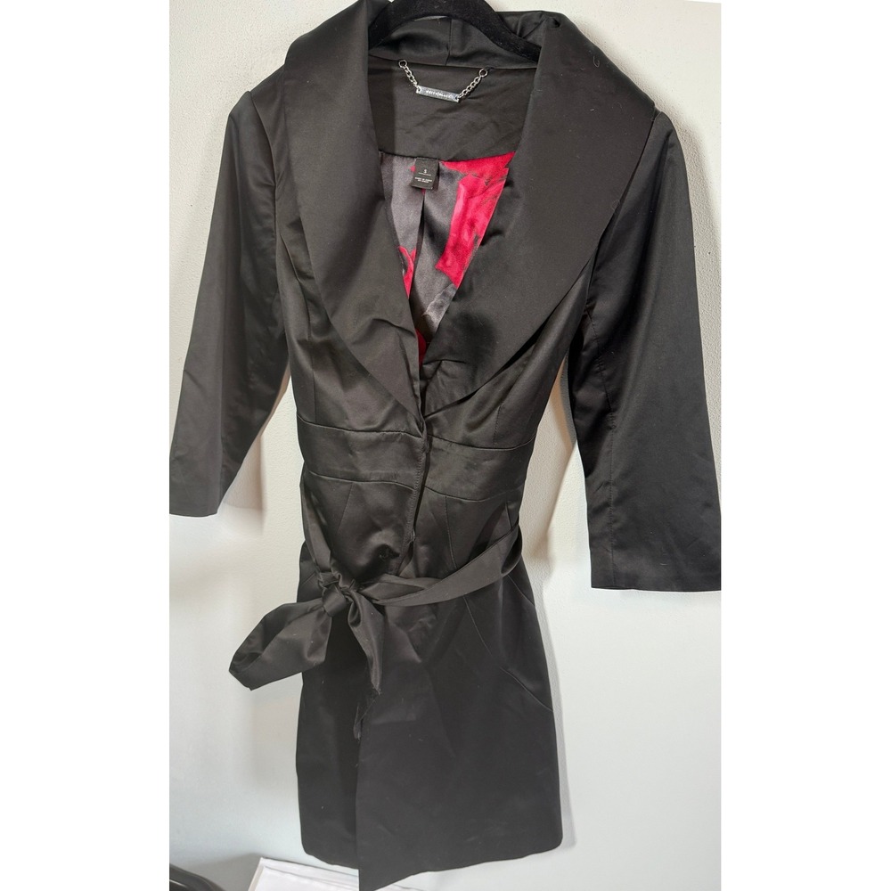 WHBM Womens Coat Size S Black Satin Shawl Collar Floral Lining Goth Dark Romance
